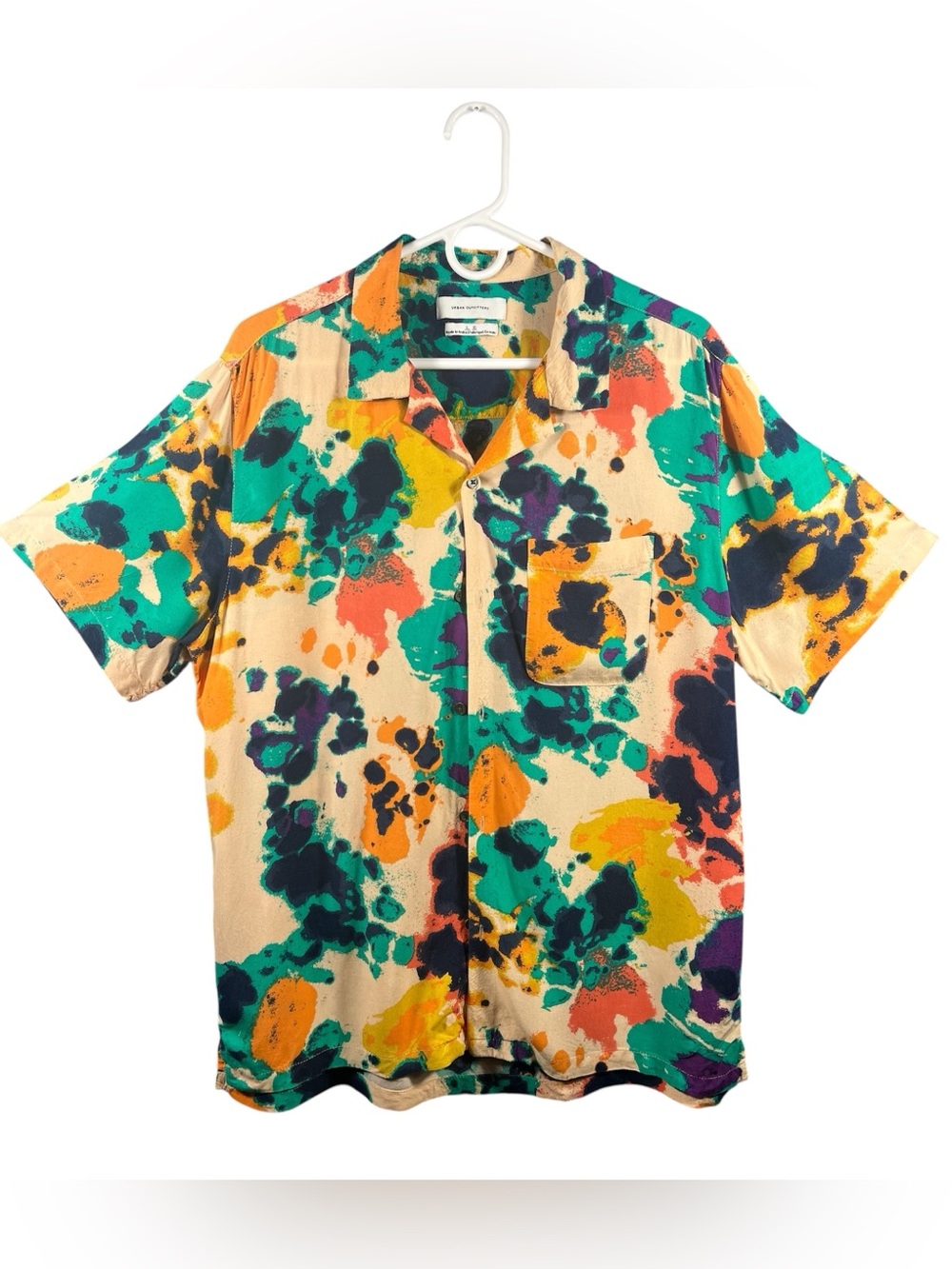 Urban Outfitters Men’s Multicolor Dye Tech Camp Collar Viscose Button-Up Shirt